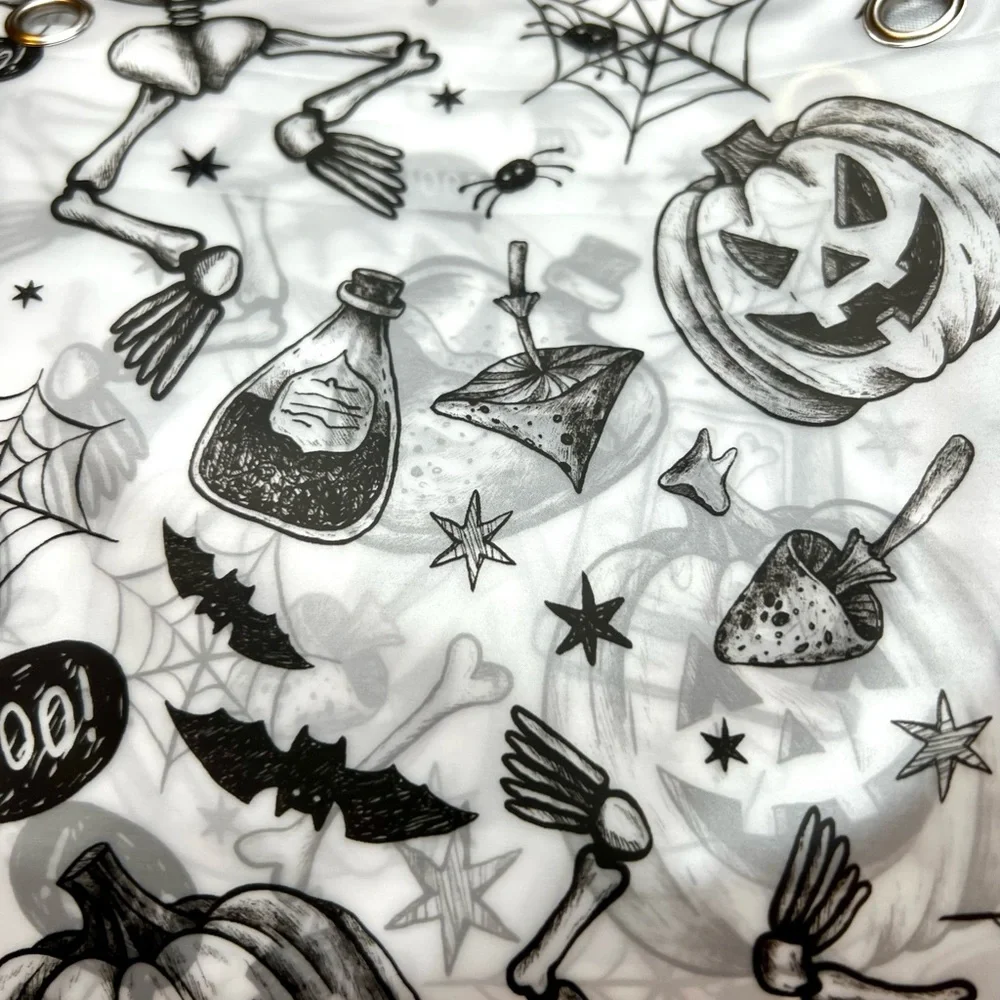 Halloween Charcoal Sketch Images Peva Shower Curtain Metal Grommets Black Potion